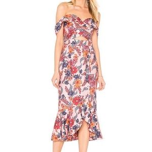 Finders Keepers rhapsody midi ruffle floral dress XS extra small